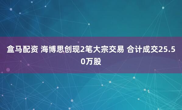 盒马配资 海博思创现2笔大宗交易 合计成交25.50万股